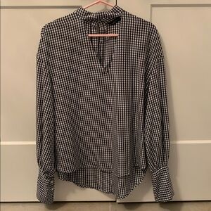 ZARA Checkered Balloon Sleeve Blouse